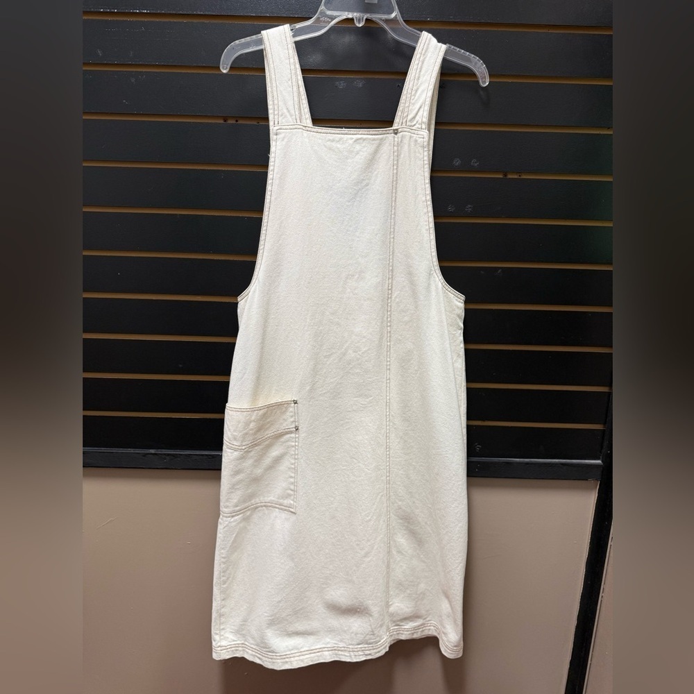 Mod Ref Cream Cotton Button Side Pinafore Dress Overall Size M